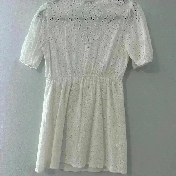 Moon River Women’s White Eyelet Summer Dress Puff Sleeve Button Front Size L - Picture 4 of 4